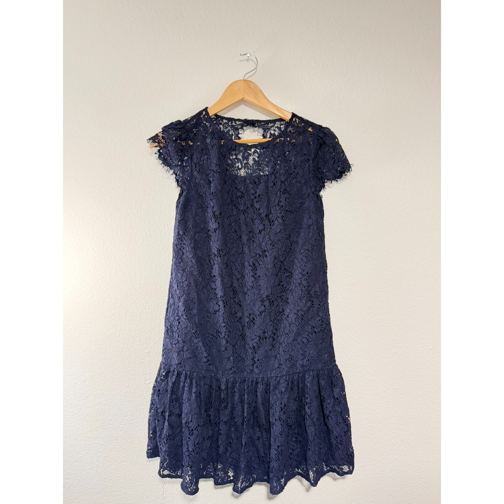 Polo Ralph Lauren Girls Size 16 Navy Blue Lace Ruffle Hem Dress Party Formal